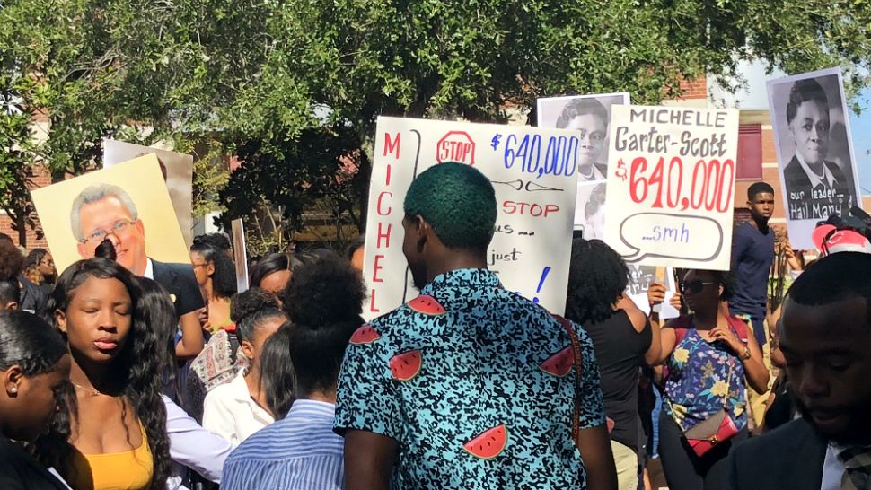 Students staged a walkout after their chapel service in order to make a statement and get their school leaders to listen to their demands. (Brittany Jones/Spectrum News 13)