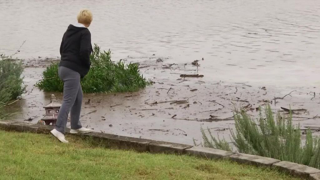 Pat Aldridge monitors the level of Lake Travis, as it threatens to flood her home. (Spectrum News Photo: Jeff Stensland)
