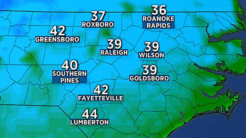 Lows in the upper 30s to low 40s for Friday morning.