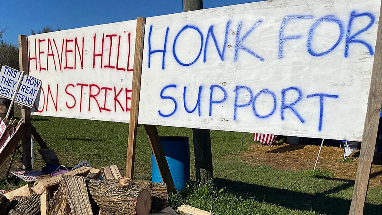 Workers at Heaven Hill Distillery in Bardstown went on strike in September. (Spectrum News KY 1/Adam K. Raymond)