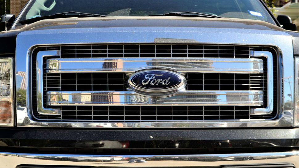 Closeup of Ford F150 grill.