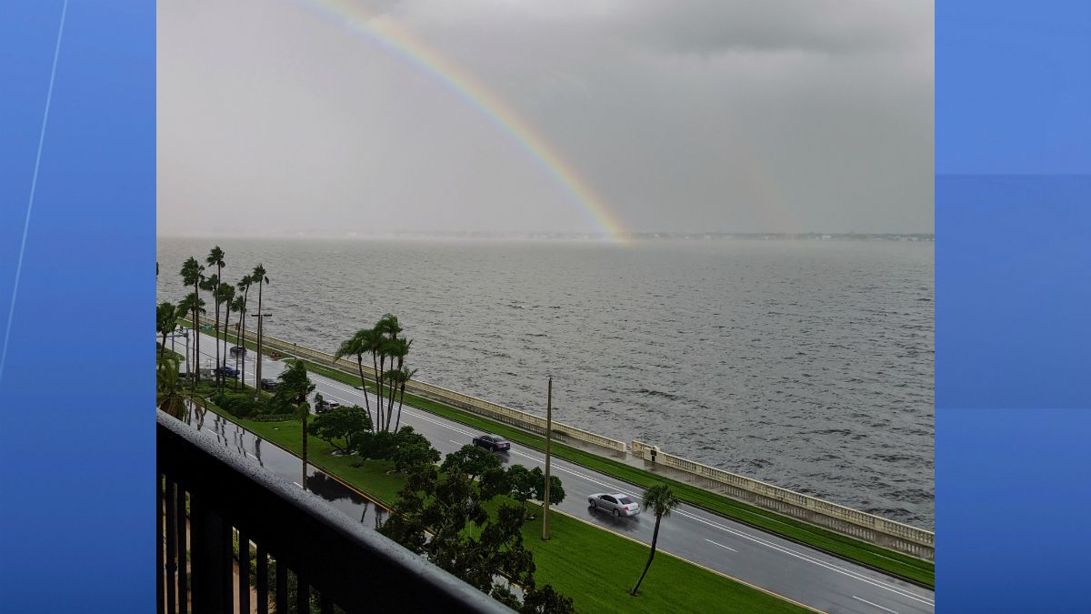 Sent to us with the Spectrum Bay News 9 app: A double rainbow can be seen from Bayshore Boulevard in Tampa on Saturday afternoon. (Kristy Verdi/viewer)