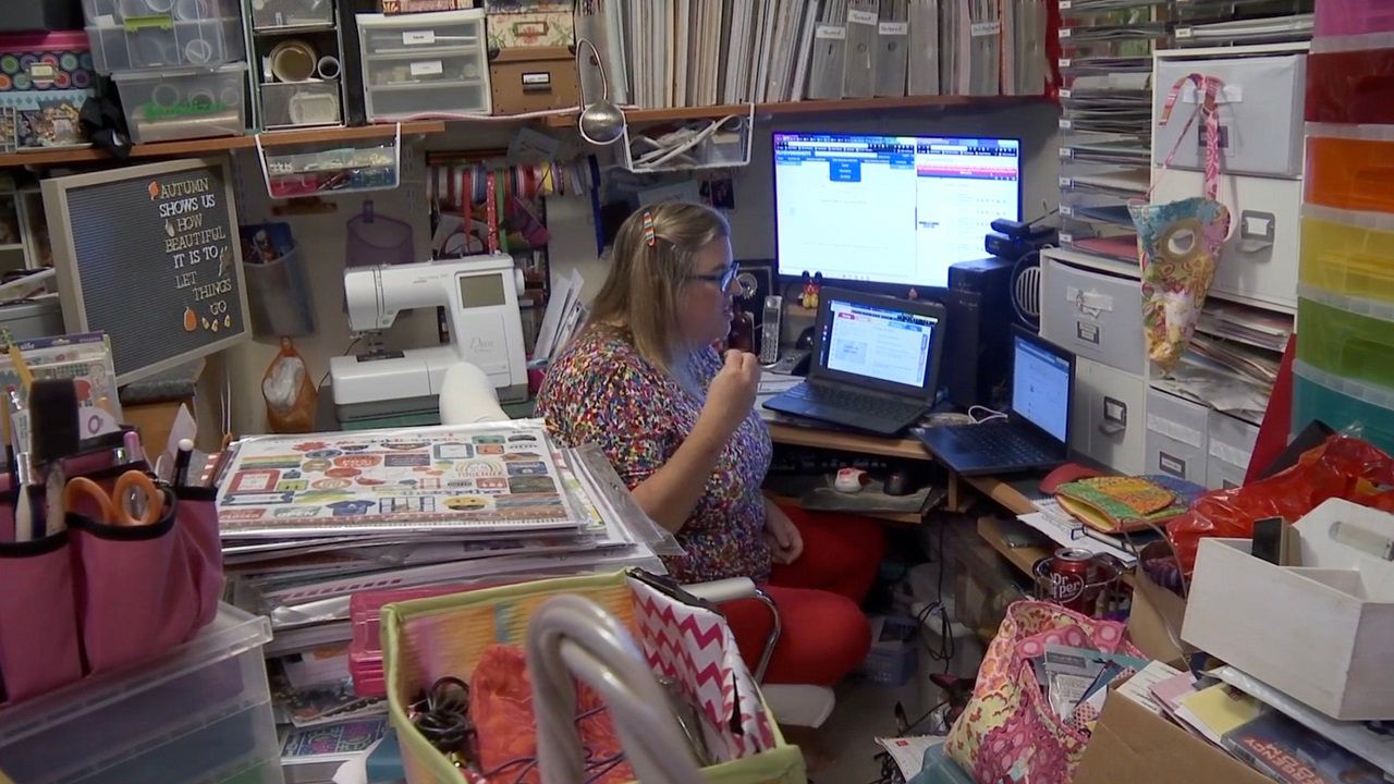 Sandi Harris-Shover is now teaching her students from her scrapbook room. 