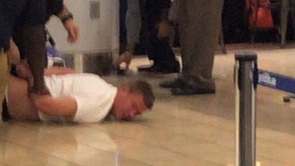 A drunk man who fought with a JetBlue employee during a flight delay was pepper-sprayed at Orlando International Airport, Sunday, Oct. 21, 2018. (Courtesy of Marc Greenberg)