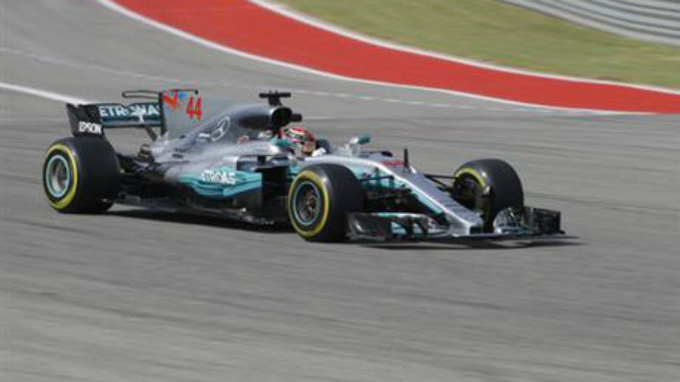 Mercedes driver Lewis Hamilton, of Britain, drives his car during the second practice session for the Formula One U.S. Grand Prix auto race at the Circuit of the Americas, Friday, Oct. 20, 2017, in Austin, Texas. (AP Photo/Eric Gay)