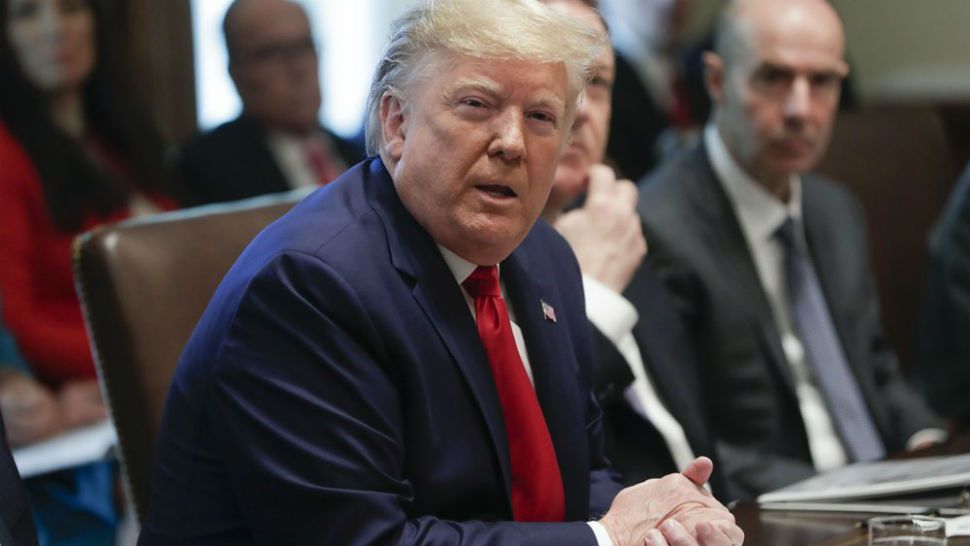 President Donald Trump speaks during a Cabinet meeting in the Cabinet Room of the White House, Monday, Oct. 21, 2019, in Washington. (AP Photo/Pablo Martinez Monsivais)