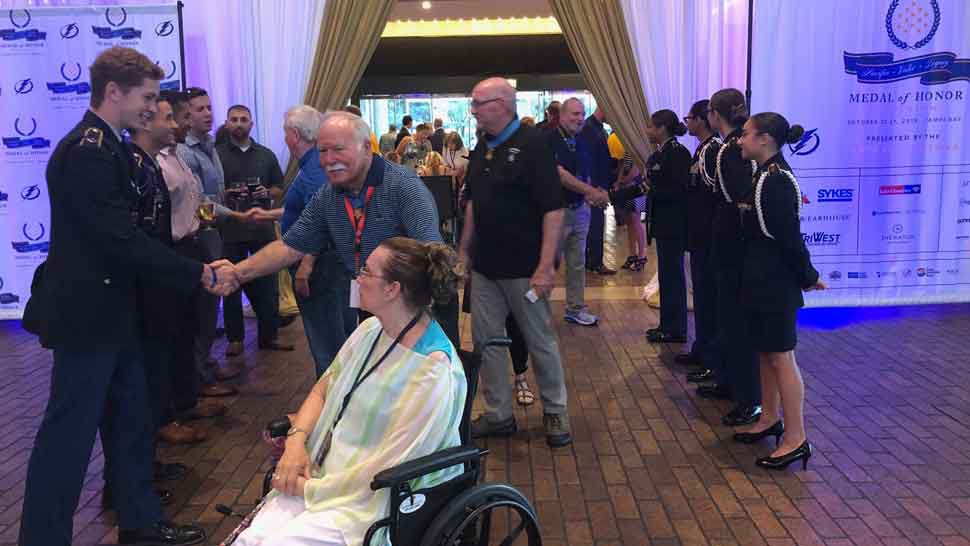 Medal of Honor recipients are welcomed at the official reception for the 2019 Medal of Honor Convention in Tampa, Tuesday, Oct. 22, 2019. (Laurie Davison/Spectrum Bay News 9)
