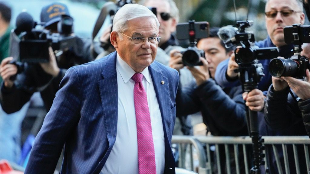 Sen. Bob Menendez, D-N.J., arrives at Manhattan federal court, Monday, Oct. 23, 2023, in New York. Menendez is returning to a New York City federal court to enter a not guilty plea to a conspiracy charge alleging he acted as an agent of the Egyptian government. (AP Photo/Frank Franklin II)