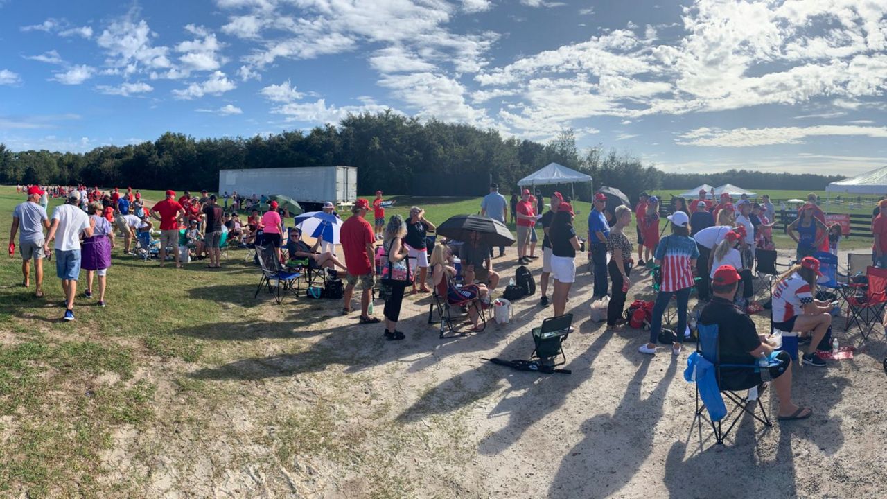 Long line for President Trump's rally in The Villages Friday. (Greg Angel, Spectrum News)