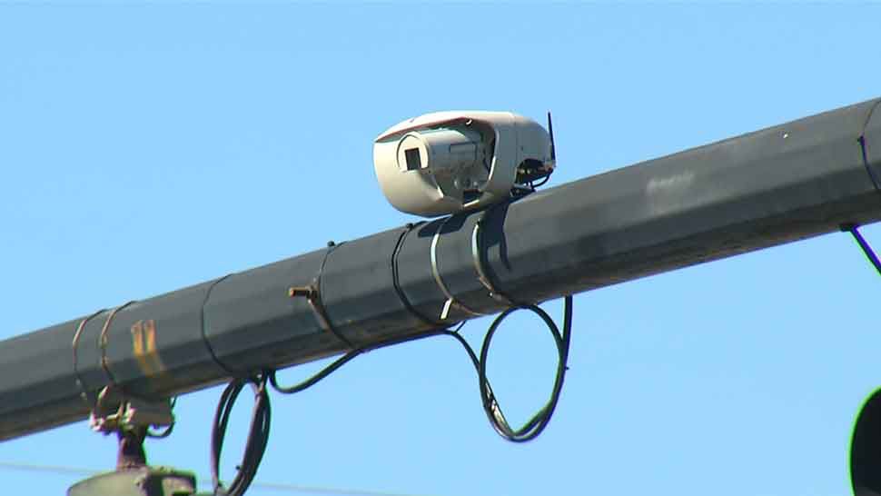 A radar-equipped sensor installed at the intersection of Bartow Road and North Crystal Lake Drive in Lakeland. The city's traffic department has been collecting data at this intersection using this sensor to study red-light running at the intersection. (Rick Elmhorst/Spectrum Bay News 9)