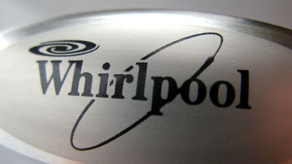 Zoomed in photo of Whirlpool appliance logo.