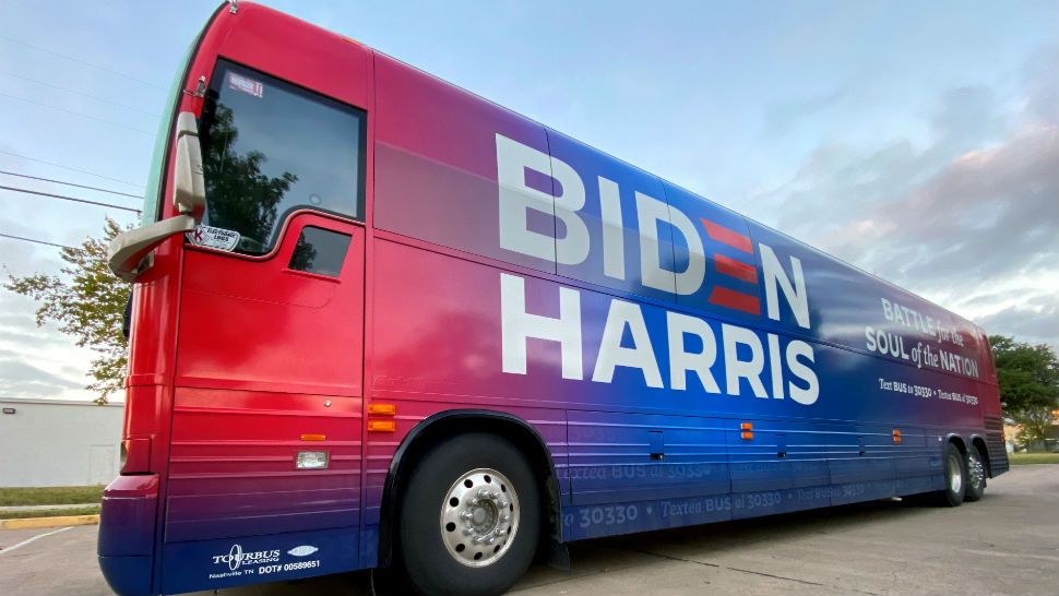 The Biden-Harris bus makes a stop in Dallas. (Stacy Rickard/Spectrum News 1)