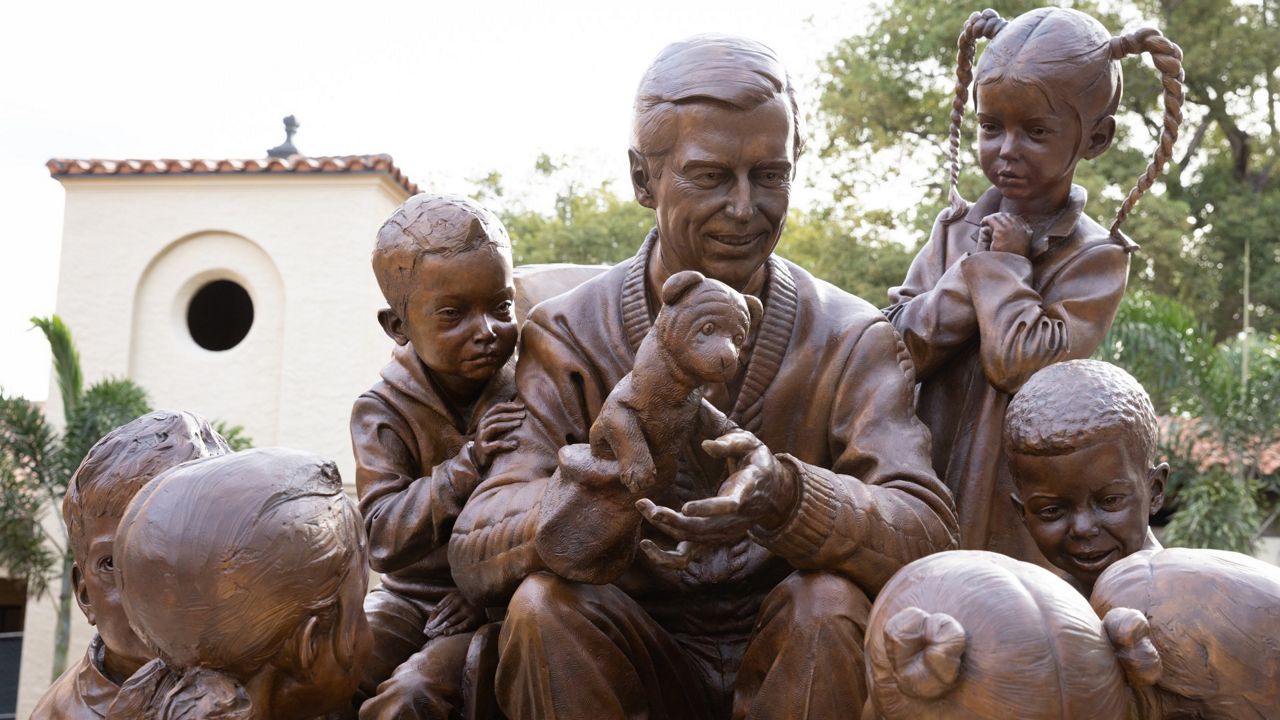 A statue honoring Fred Rogers, aka Mister Rogers, at Rollins College in Winter Park. (Scott Cook/Rollins College)