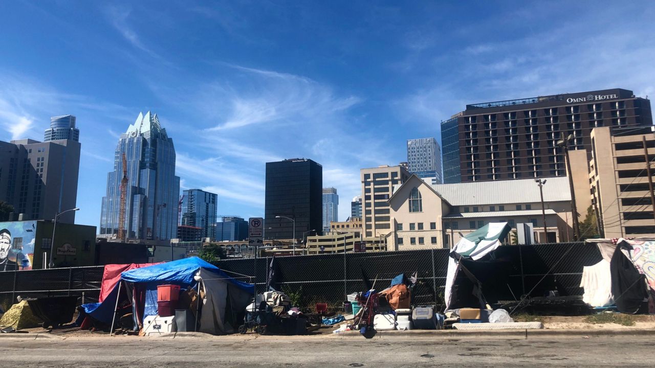 Tents for unhoused people in downtown Austin, Texas. (Spectrum News 1/FILE)