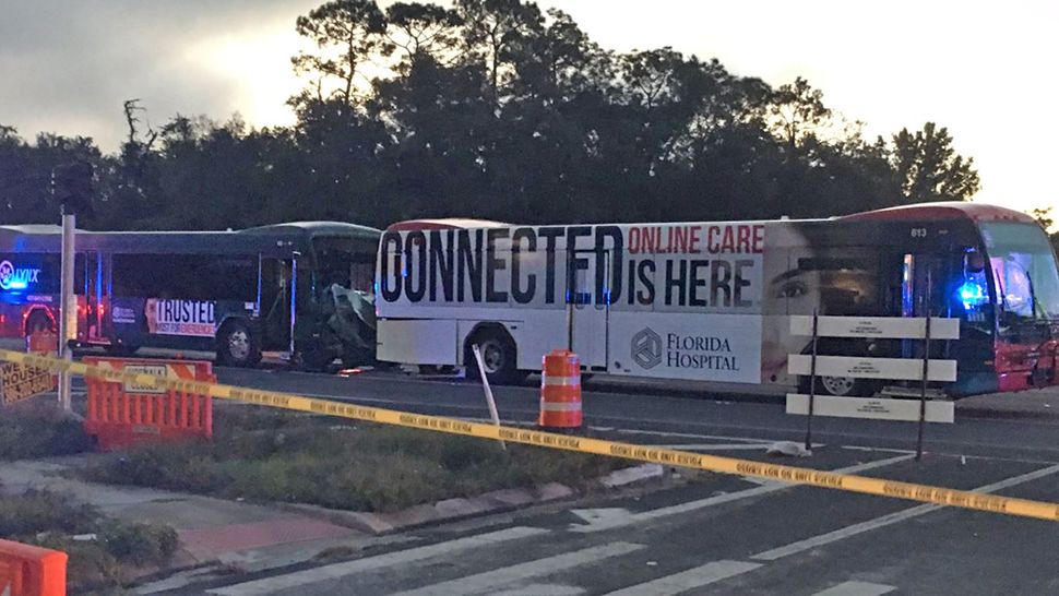 A Lynx bus driver was killed after another Lynx bus struck the first one from behind on Friday, November 16, 2018. (Jerry Hume/Spectrum News)
