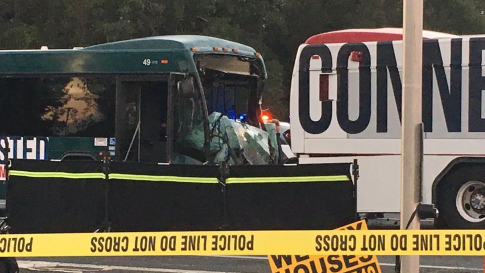 A closer look of the crash that lead to the death of a Lynx bus driver on Friday, November 16, 2018. (Jerry Hume/Spectrum News)