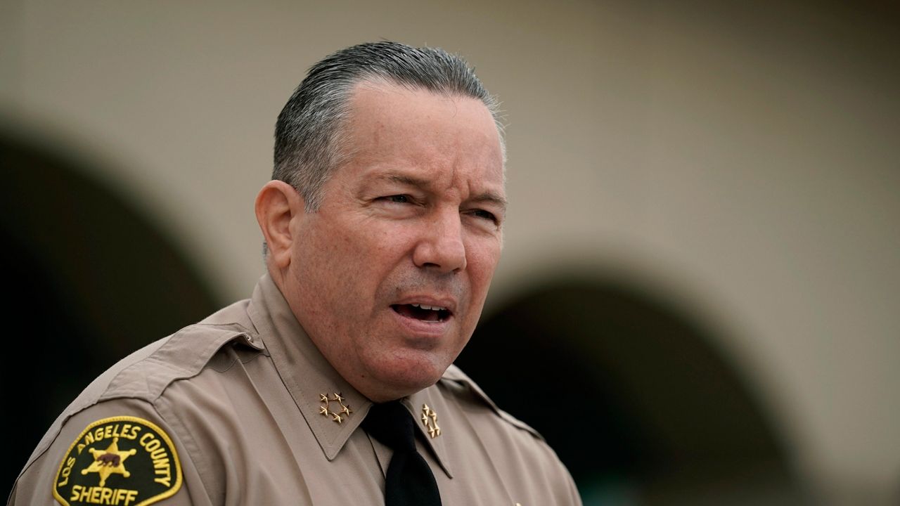 Los Angeles County Sheriff Alex Villanueva speaks at a news conference in Los Angeles Thursday, Sept. 10, 2020. (AP Photo/Jae C. Hong)