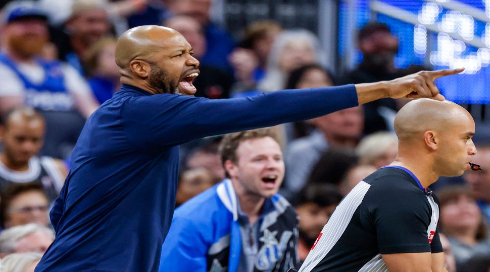 Orlando Magic head coach Jamahl Mosley reacts to his team as they play the Chicago Bulls during the first half of an NBA basketball game, Wednesday, Nov. 27, 2024, in Orlando, Fla. (AP Photo/Kevin Kolczynski)