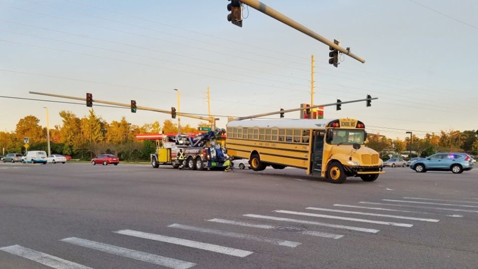 No students were in the school bus at the time of the crash on Colonial Drive on Wednesday, November 28, 2018. (Will Claggett/Spectrum News)