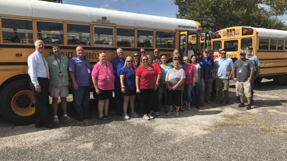 Pasco County sent 20 school buses to Bay County, which is still recovering after Hurricane Michael. (Kim Leoffler/Spectrum Bay News 9)