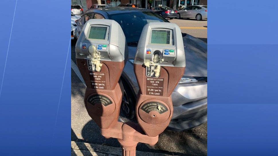 St. Petersburg Police are working to figure out who keeps vandalizing parking meters along Central Avenue. (Courtesy of St. Petersburg Police Department)