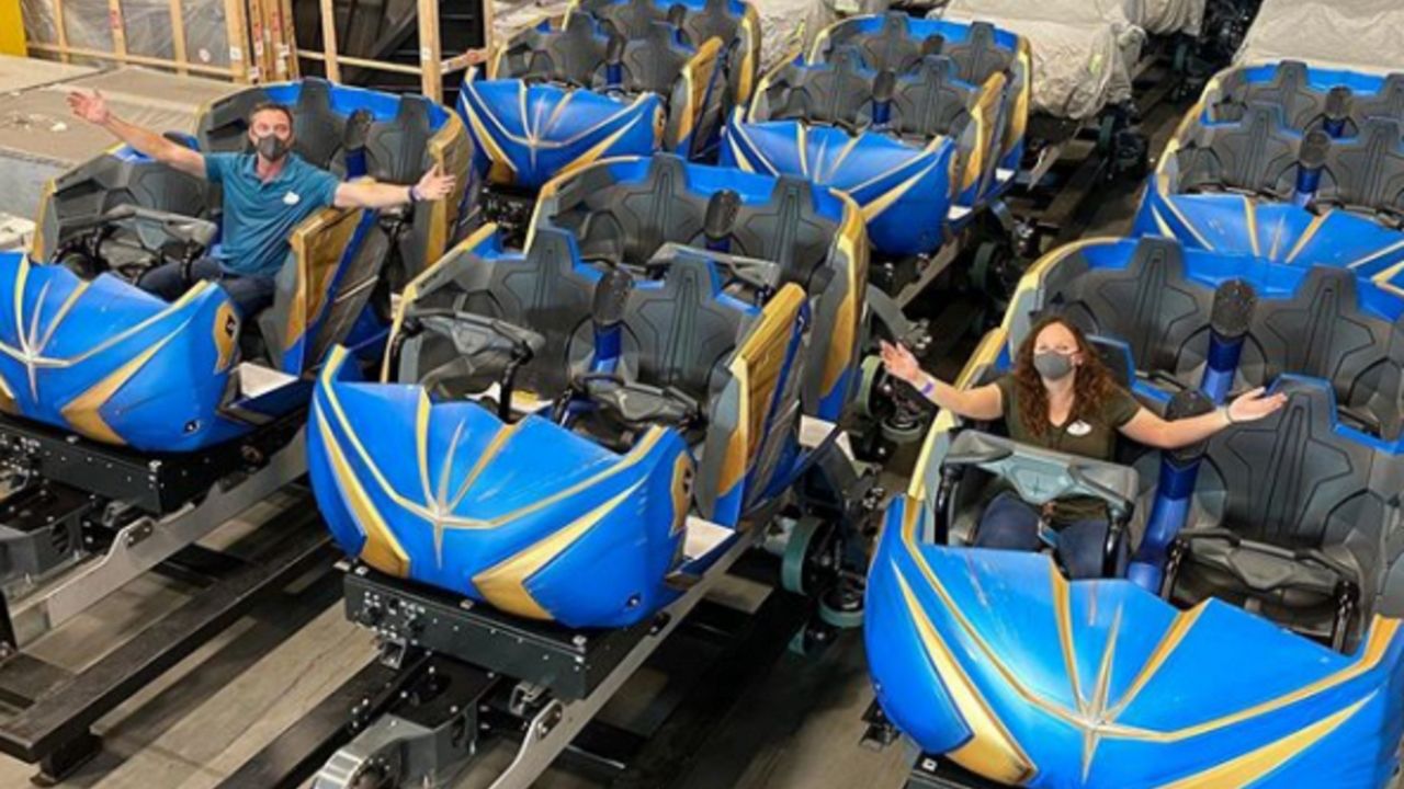 A look at the Guardians of the Galaxy: Cosmic Rewind ride vehicles at an Imagineering warehouse in Florida. (Photo courtesy of Zach Riddley/Instagram)