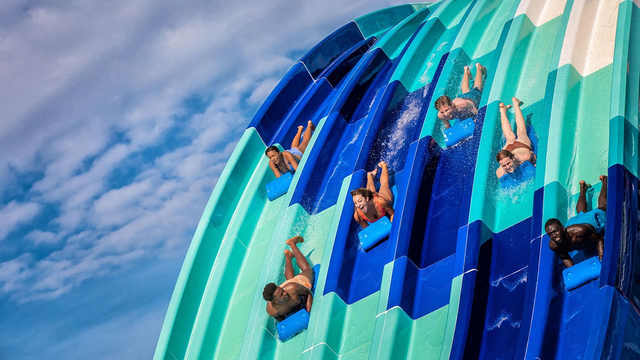 Riders on the Reply Racers slide at Island H2O Live! at Margaritaville Resort Orlando. (Courtesy of Island H2O Live!)