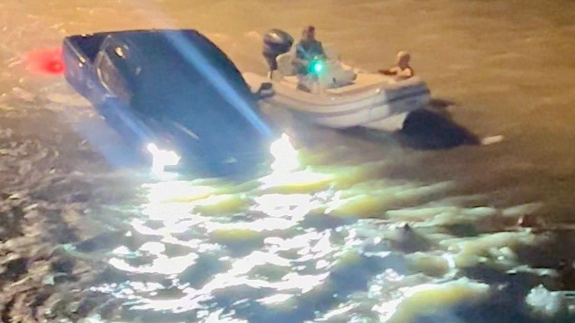 Witness Nicole Daulton captured dramatic video of Commissioner Housh Ghovaee’s pickup truck stuck in Hurricane Helene’s storm surge on the Tom Stuart Causeway. (Photo provided by Nick Daulton)