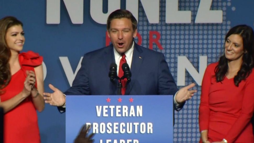 Florida Governor-Elect Ron DeSantis addresses supporters following his opponent, Andrew Gillum, conceding the race for governor late Tuesday night. (Spectrum News)
