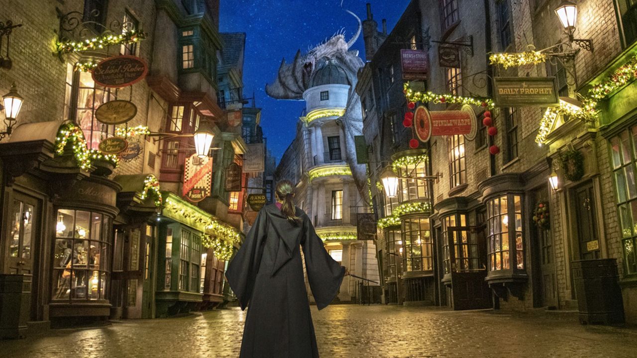 The Wizarding World of Harry Potter-Diagon Alley will feature Christmas decorations for Universal's holiday celebrations. (Photo courtesy of Universal Orlando)