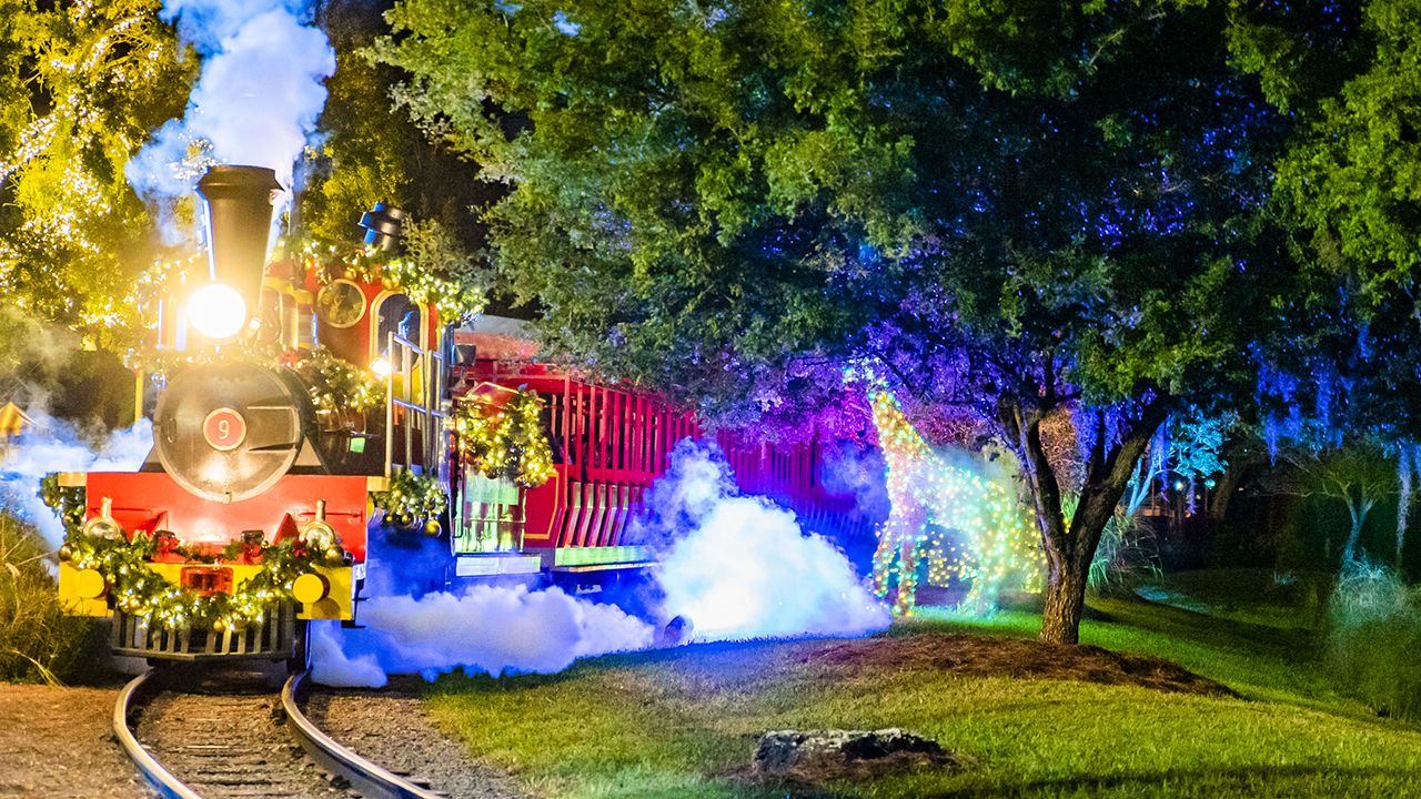 The train at Busch Gardens will feature holiday lights and decorations during Christmas Town. (Courtesy of Busch Gardens)