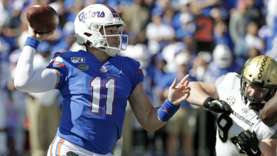 Kyle Trask of the Florida Gators passes during a game against the