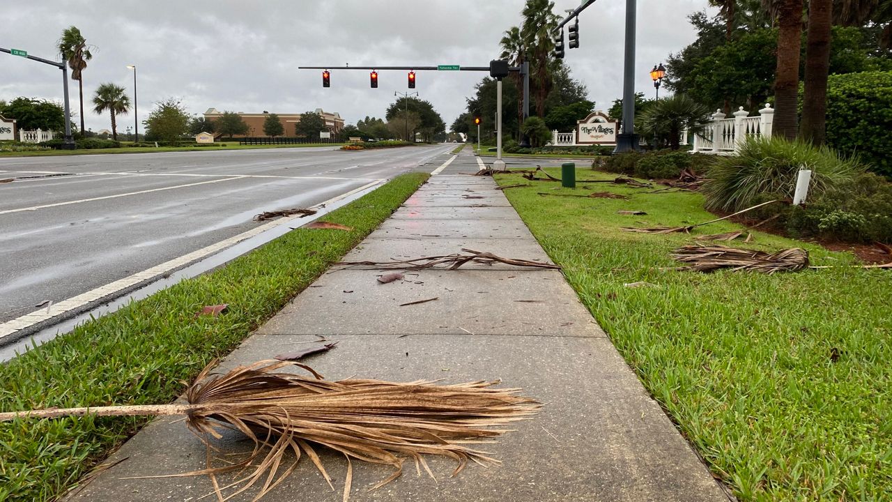 Limbs and debris littered roadways and sidewalks in The Villages and across north Central Florida on Thursday morning as Eta crossed northeastward over the peninsula. (Pete Reinwald/Spectrum News 13)