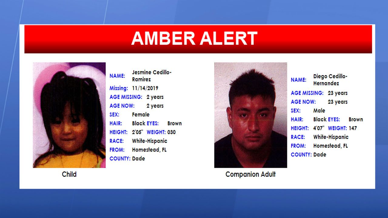 A Florida Amber Alert was issued for 2-year-old Jesmine Cedillo-Ramirez, of Homestead. (Courtesy of Florida Dept. of Law Enforcement)