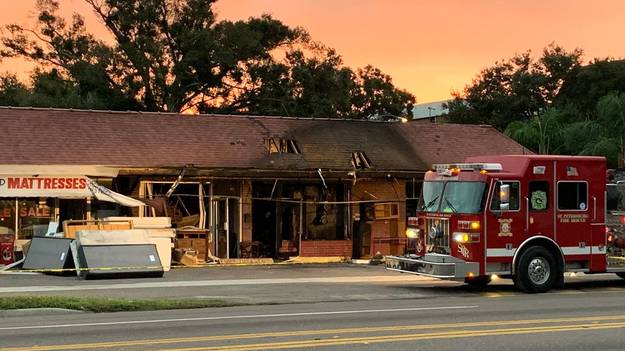 St. Petersburg fire crews still cleaning up and investigating a fire at a St. Pete strip mall. (Adria Iraheta, Spectrum News)