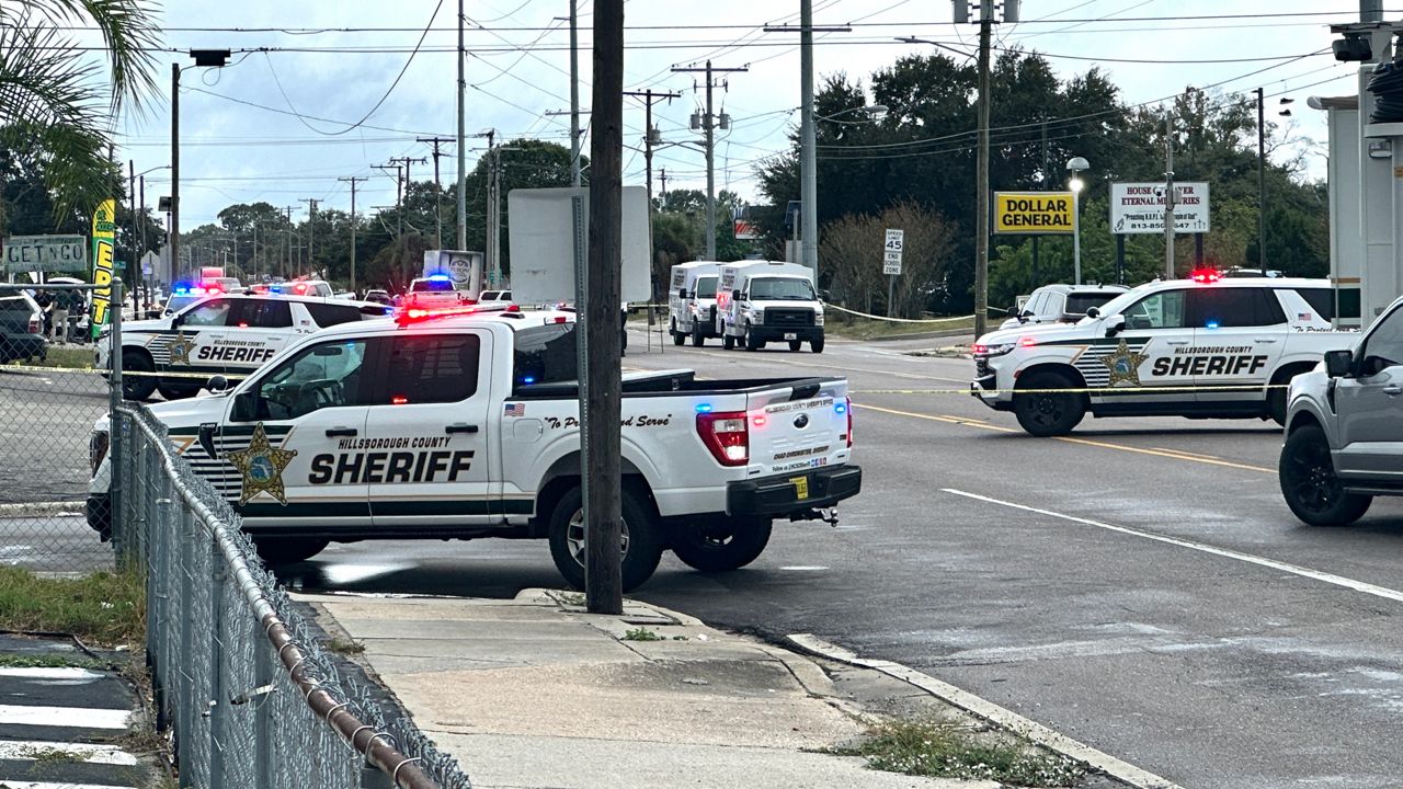 The shooting was reported at 10:40 a.m. Thursday in 7800 block of Rideout Road in Tampa, and caused two nearby schools to be placed on "lock-in" status. (Spectrum Bay News 9/Tim Kania)