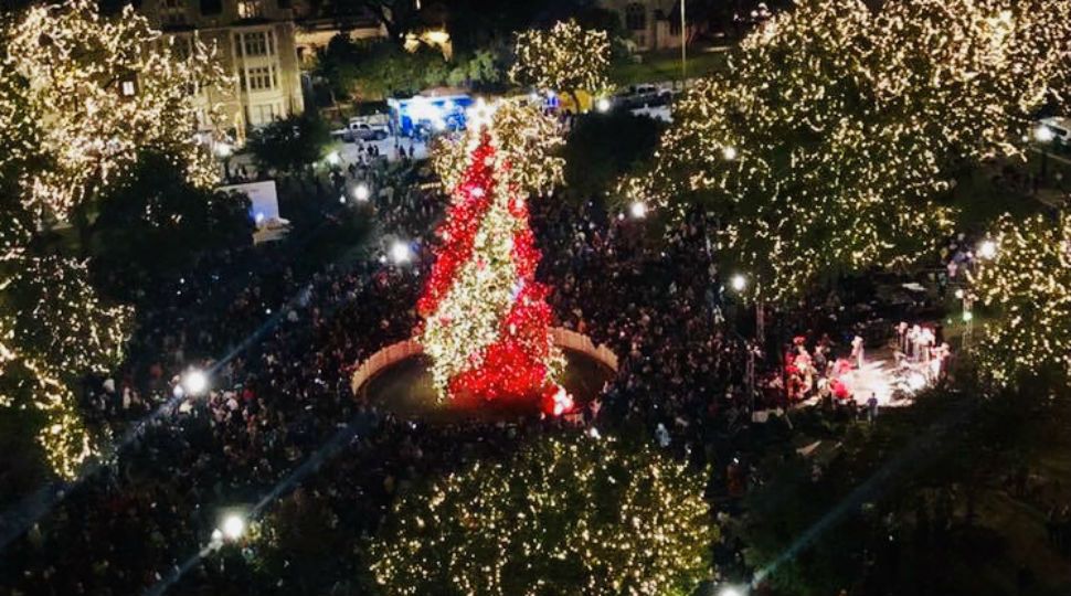 Travis Park Christmas Tree from an aerial view (Courtesy: City of San Antonio)