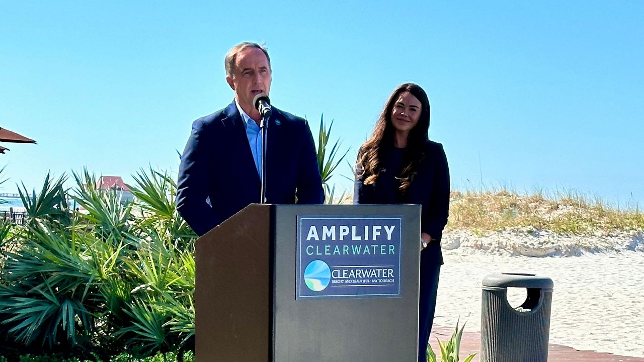 Clearwater Mayor Bruce Rector speaks at an Amplify Hope event at Sandpearl Resort in Clearwater on Monday, Nov. 18, 2024. (Spectrum Bay News 9/Josh Rojas)