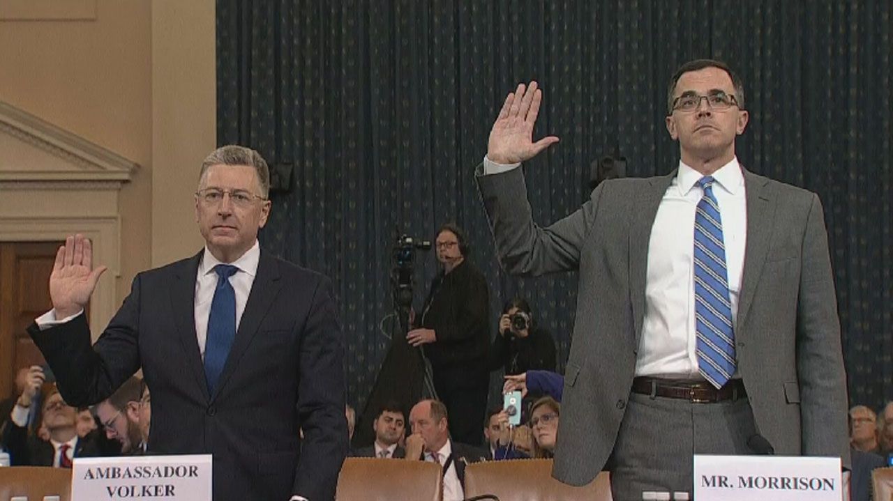 Ambassador Kurt Volker and White House aide Tim Morrison are sworn in for the House impeachment inquiry Tuesday. (Spectrum News)