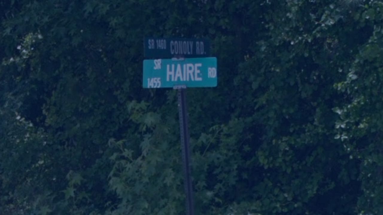 A street sign for Haire Road, the road where Monalisa Stokes is accused of murdering Dawee Carter Monday morning. 