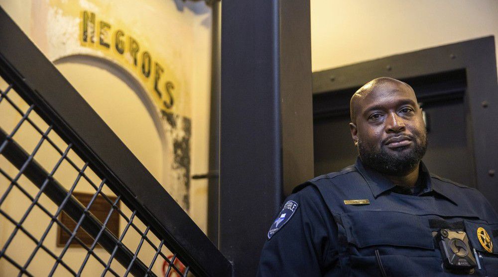 Ellis County Constable Precinct 3 Curtis Polk Jr. poses for a photo at the Ellis County Courthouse in Waxahachie, Texas, on Monday, Nov. 17, 2020.  (Lynda M. González/The Dallas Morning News via AP)