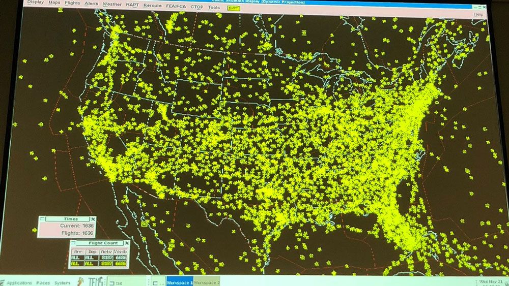 A midday map of planes in flight across the country, Wednesday, November 21. (FAA)