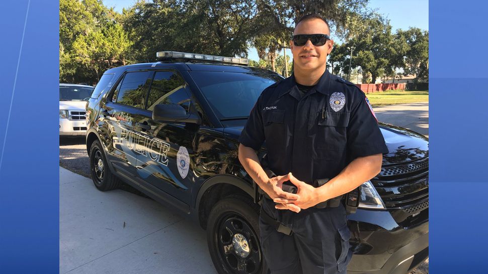 Port Richey Police welcomed back one of their own earlier this month when Officer Joseph Tactuk returned from a deployment with the U.S. Army Reserve. (Sarah Blazonis/Spectrum Bay News 9)