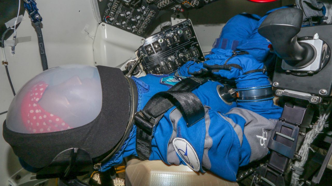 Rosie the test dummy sits in a Boeing Starliner test capsule at Kennedy Space Center in this November 1, 2019 file photo provided by Boeing. Rosie will travel to the International Space Station. (Boeing via AP)