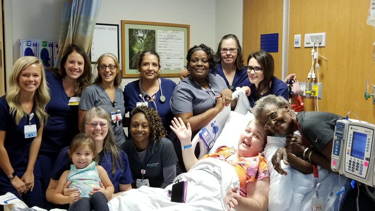 Elaine Bridges and the nurses and therapists at St. Joseph's Hospital in Tampa, who helped her get through Lymphoma. (Courtesy of Elaine Bridges)
