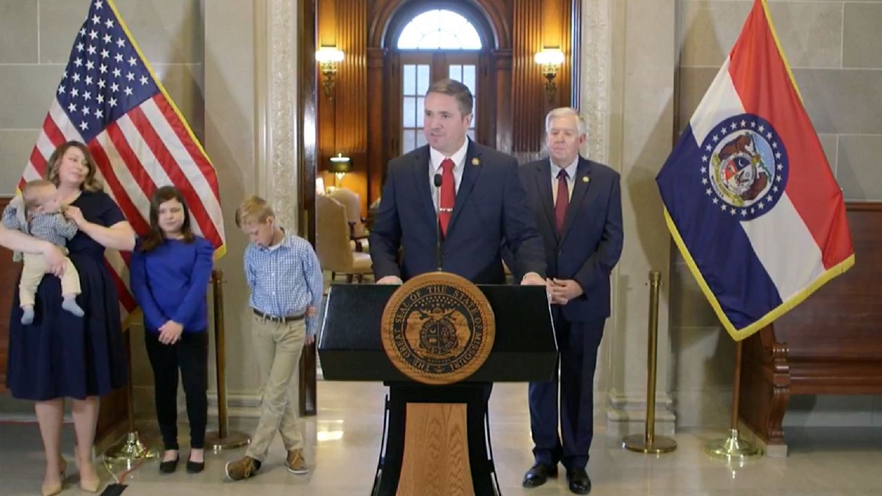 Missouri AG Andrew Bailey stands with the governor in Jefferson City (Courtesy/State of Missouri)