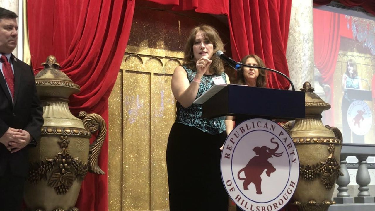 Former Hillsborough Commissioner and state Sen. Ronda Storms chastised state GOP leaders for being too soft on abortion issues during a Hillsborough GOP dinner Saturday night. (Mitch Perry/Spectrum Bay News 9)