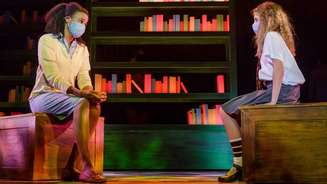 Lillie Eliza Thomas (Miss Honey) and Carson Holley (Matilda) in "Matilda" at the Garden Theatre. (Garden Theatre)