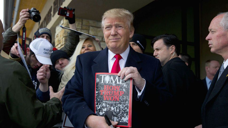 FILE - Time Magazine announced President-elect Donald Trump as its 2016 Person of the Year on Dec. 7, 2016, labeling the real estate mogul "President of the Divided States of America" on its cover. (Published Wednesday, Dec. 7, 2016)