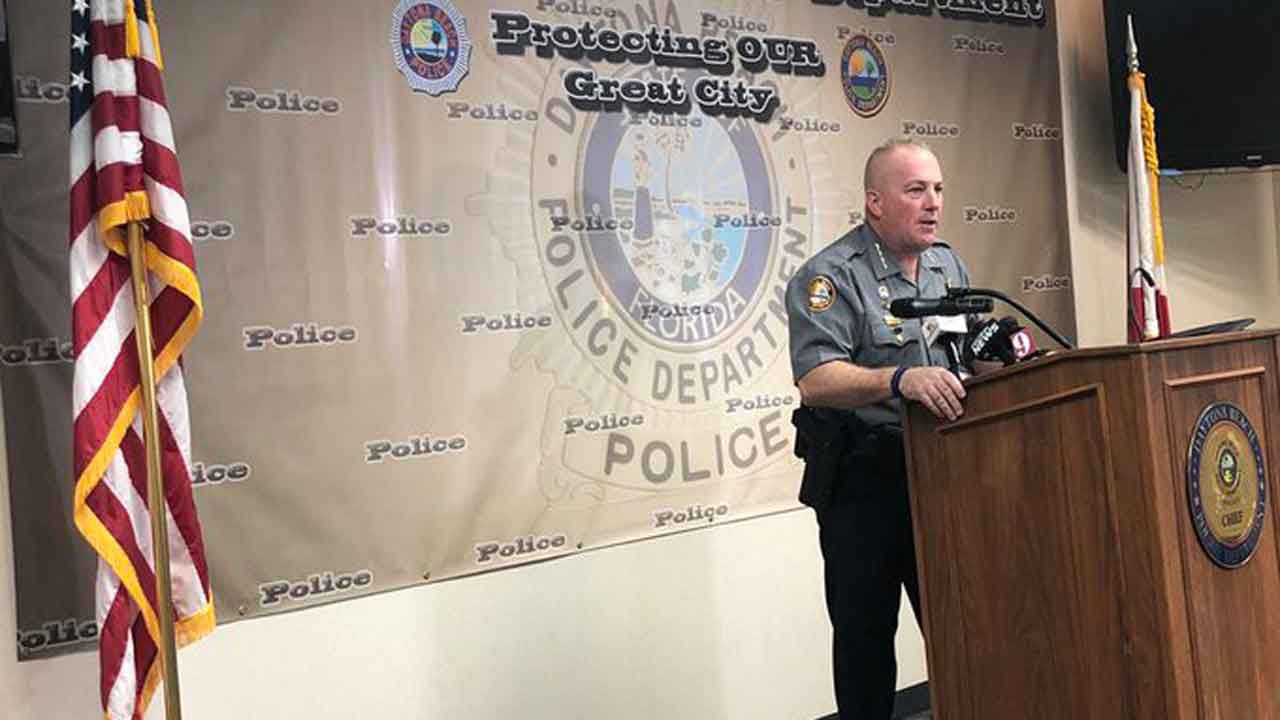 Daytona Beach Police Chief Craig Capri speaks to assembled media, Friday, Nov. 29, 2019. (Nicole Griffin/Spectrum News 13)